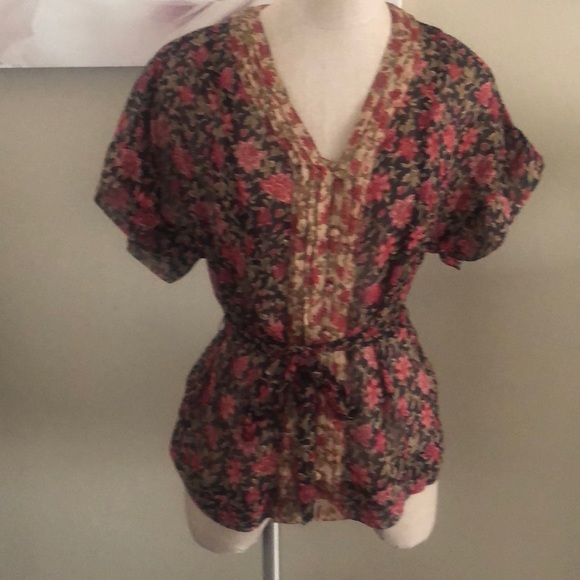 Converse One Star Gray Floral Sheer Y2K Short Sleeve Blouse M - Picture 2 of 11